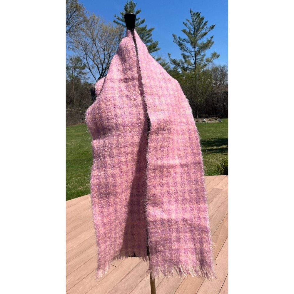 Vintage 1960’s Pink Purple Scarf Plaid Fall Winter Wool Woman's Scarf 33 1/2 x 8